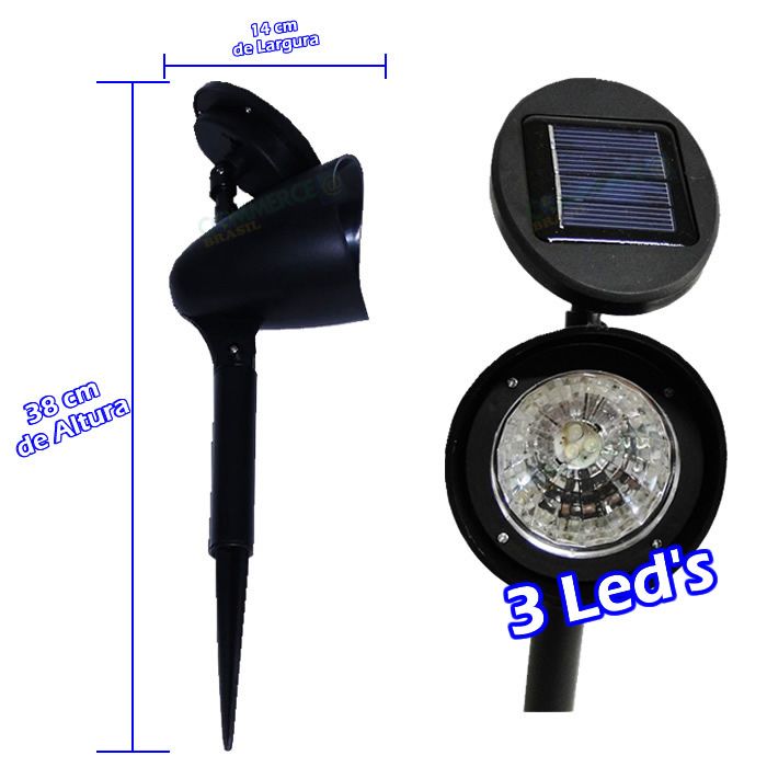 Luminária Solar Spot para Jardim PVC Rígido com 3 Leds